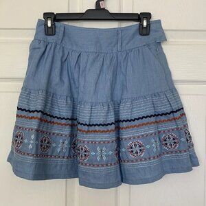 Papaya Blue Denim Flare Skirt Women’s Small Southwestern Embroidered Lined